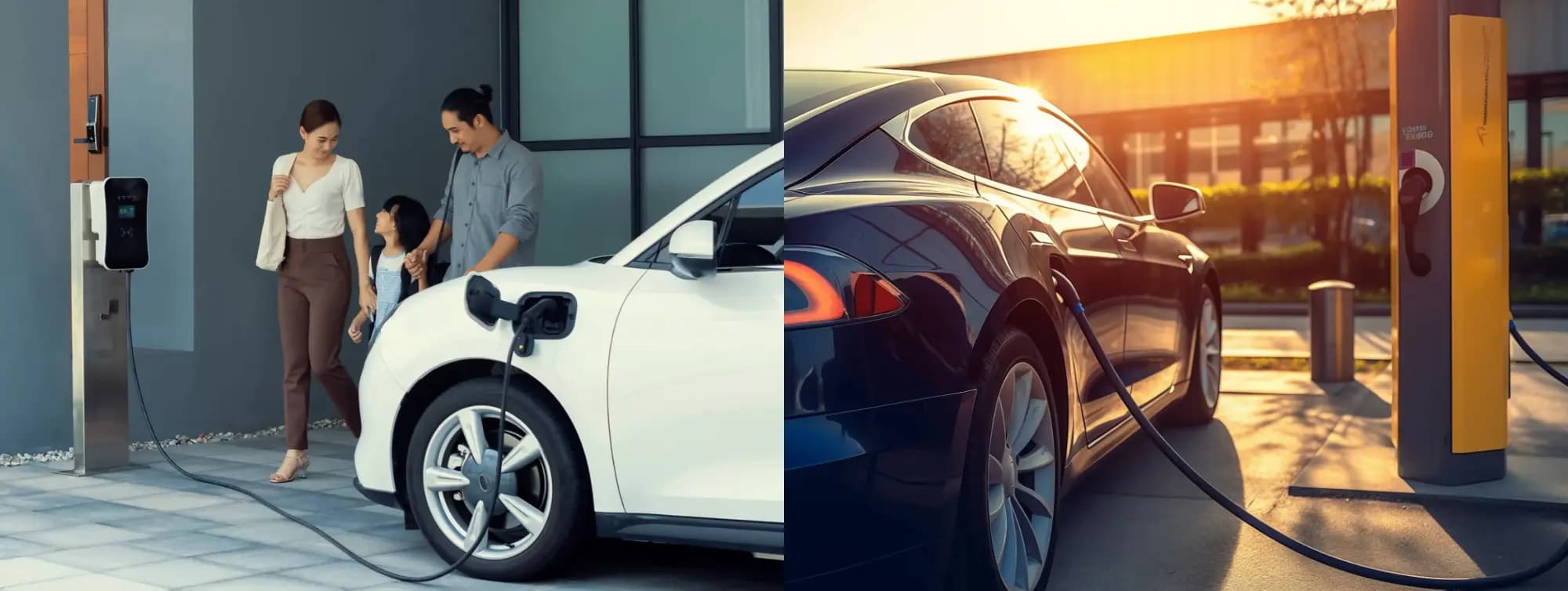 Electric contractor working on EV charger installation